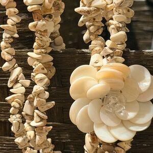 Beige and Cream Stone Necklace with Floral Pendant Choker